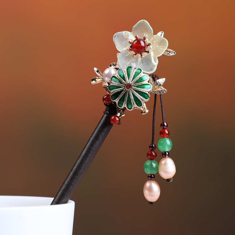 古风木簪森林系簪子简约发簪日常现代可盘发步摇流苏风发饰女