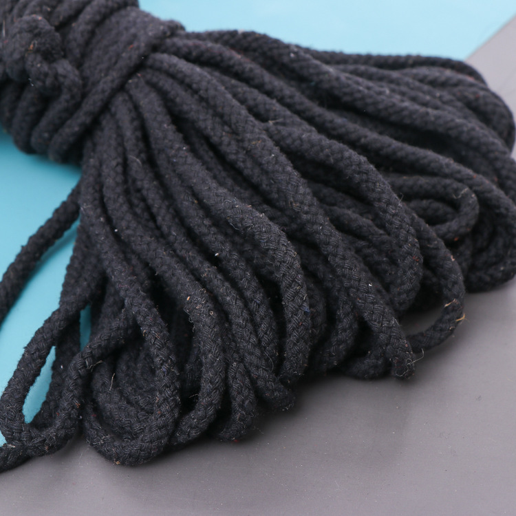 5-8mm空心黑色八股棉绳编织扭绳收口打包绳裤腰束口抽绳