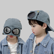 韩版春天儿童眼镜帽子飞行员墨镜棒球帽男女童ins个性宝宝鸭舌帽