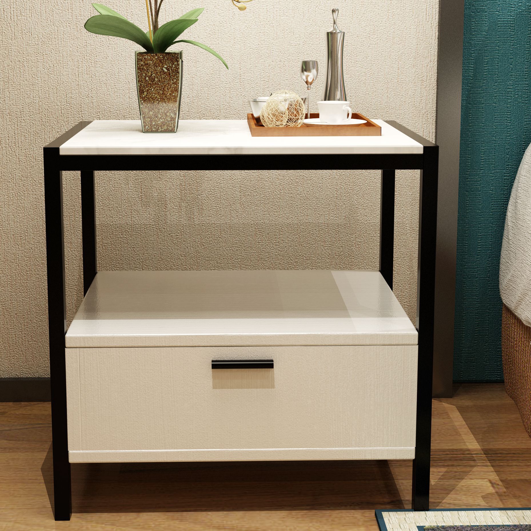 床头柜大理石面宾馆铁艺简易板式简约北欧酒店储物收纳柜欧式烤漆