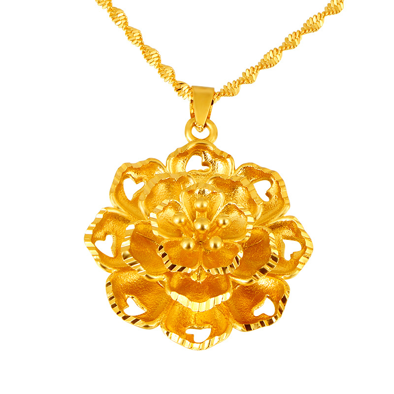 时尚大气越南沙金紫荆花吊坠女 简约铜镀24k黄金玫瑰花朵跨境配饰