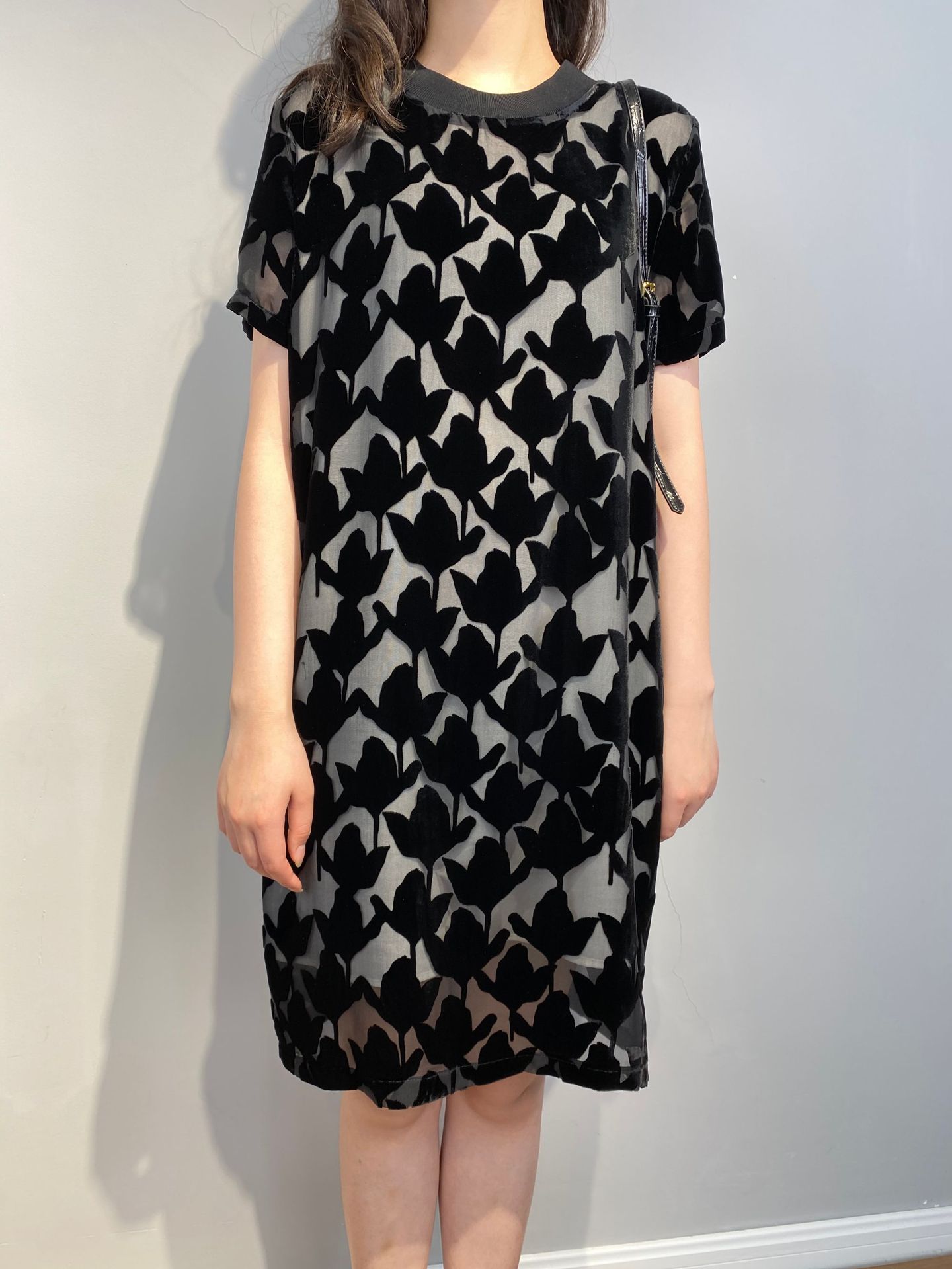 f2014真丝植绒丝绒连衣裙 2020新款气质圆领宽松短袖女式连衣裙