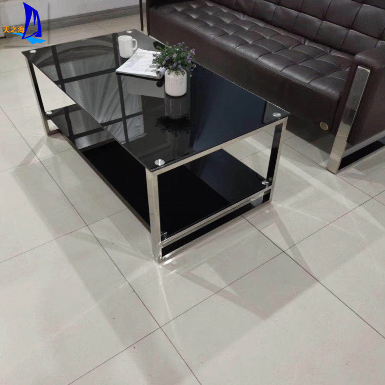 不锈钢茶几 简约现代时尚双层茶几办公室不锈钢玻璃茶几办公家具