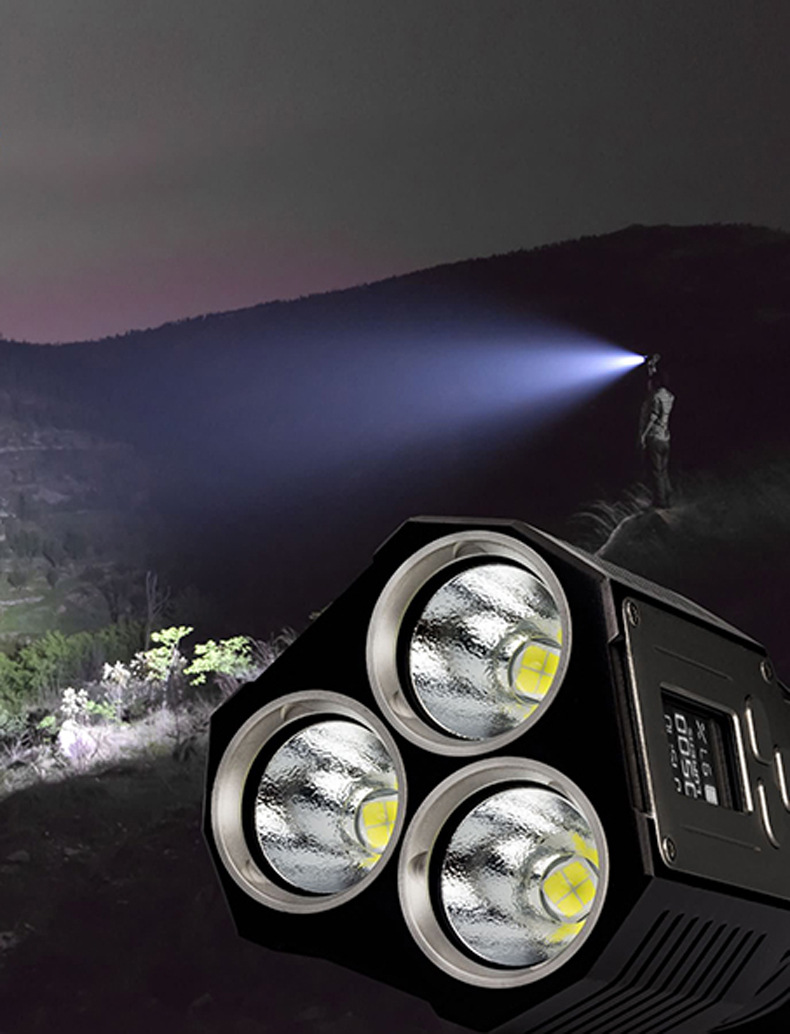 新品户外强光手电筒直充usb数字屏显便携式高亮远射探险搜救工具