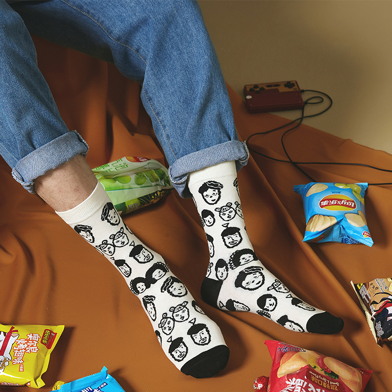 Socks Funny Little Man Long Socks Men and Women Korean Style Mid-Calf Harajuku Style Cute Girl Japanese Cartoon Net Red Fashion Socks