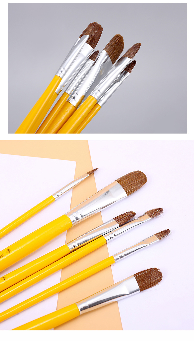 水彩水粉丙烯画平头画笔美术绘画工具水粉颜料狼毫油画笔6支套装