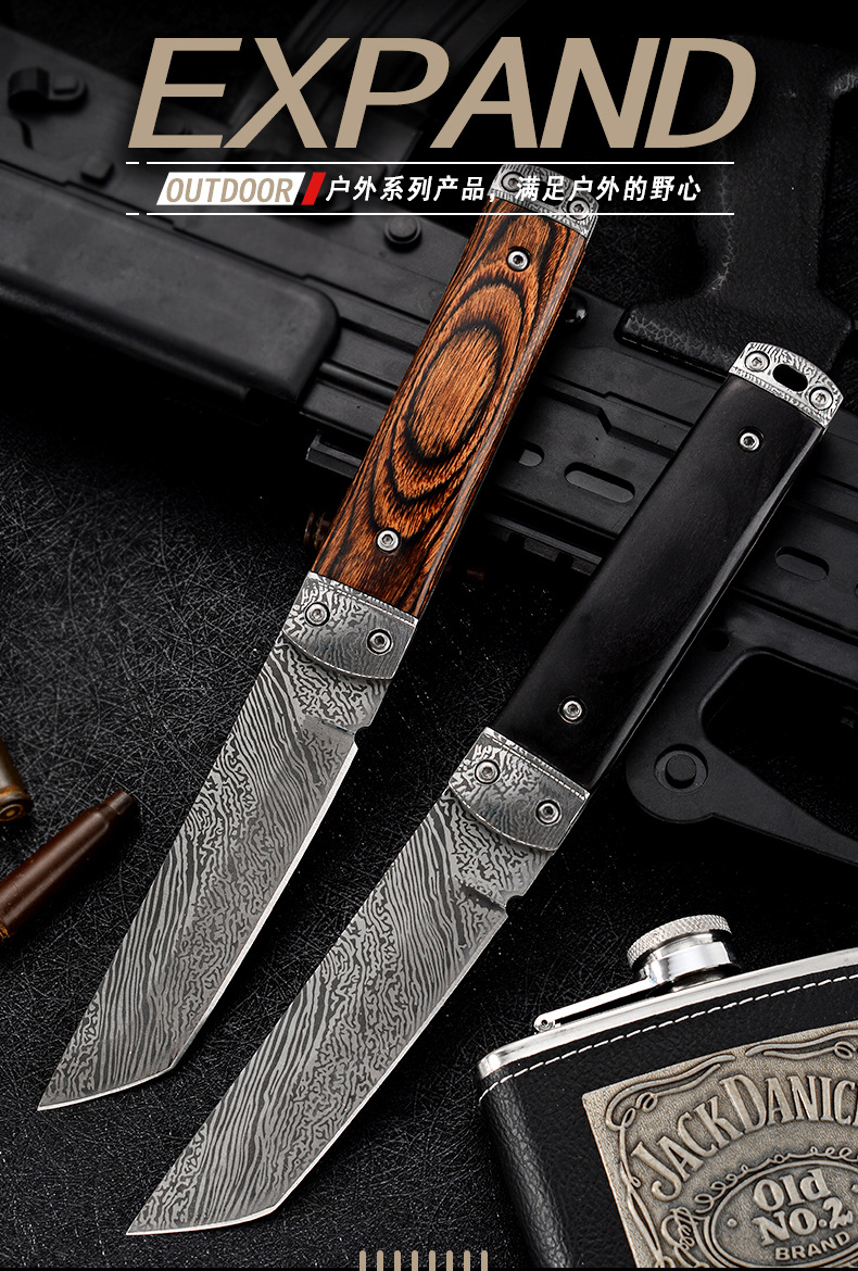 亚马逊热卖日本复古风小直刀高硬度锋利直刀龙骨一体户外猎刀礼品