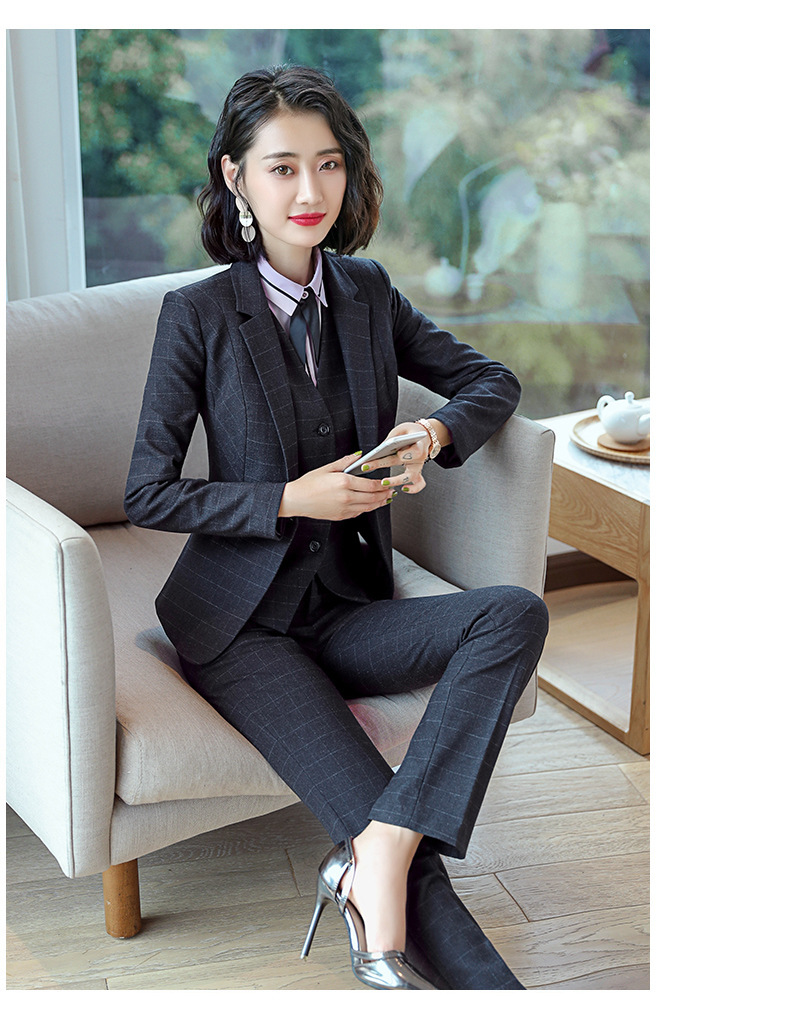 职业套装女2019新款格子正装女小西装时尚气质商务气质西服套装女