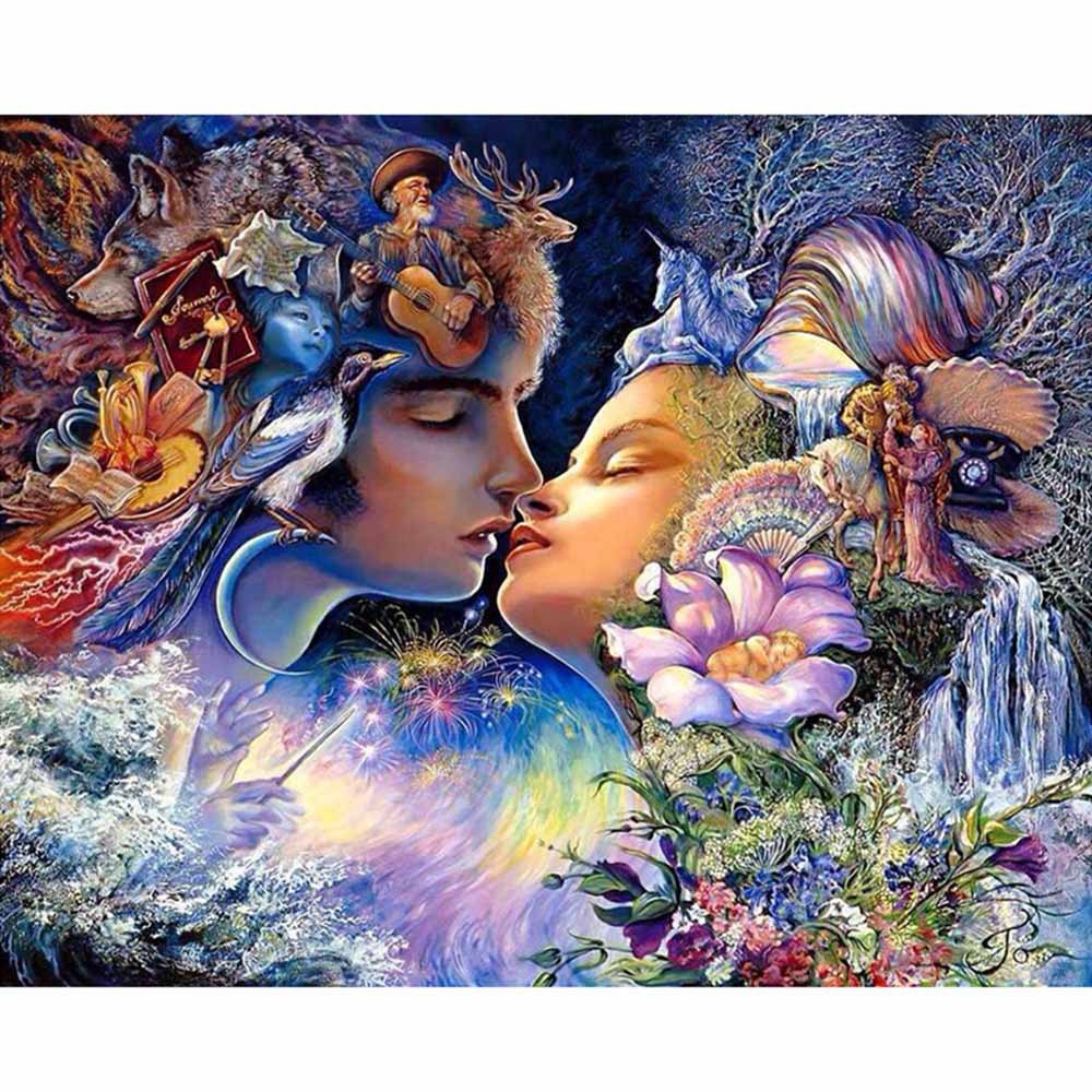 钻石画5d满钻树脂圆钻 情侣接吻抽象风景砖石画批发 跨境亚马逊