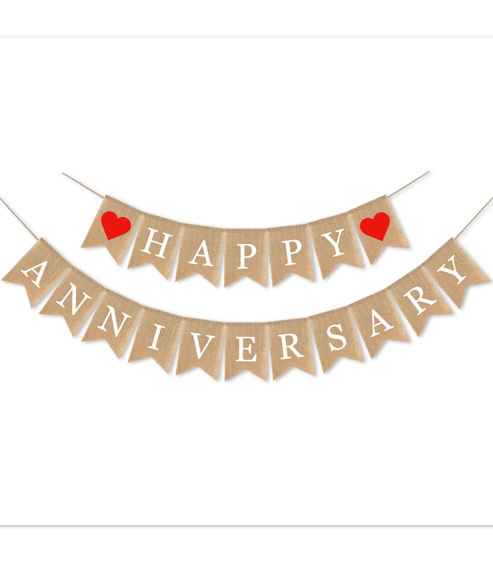 happy anniversary周年庆装饰麻布拉旗 生日结婚周年庆派对布置