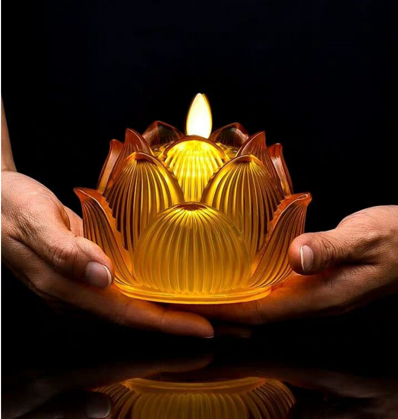 寺庙七彩琉璃led莲花灯佛供灯佛前灯供佛灯长明灯电池仿真
