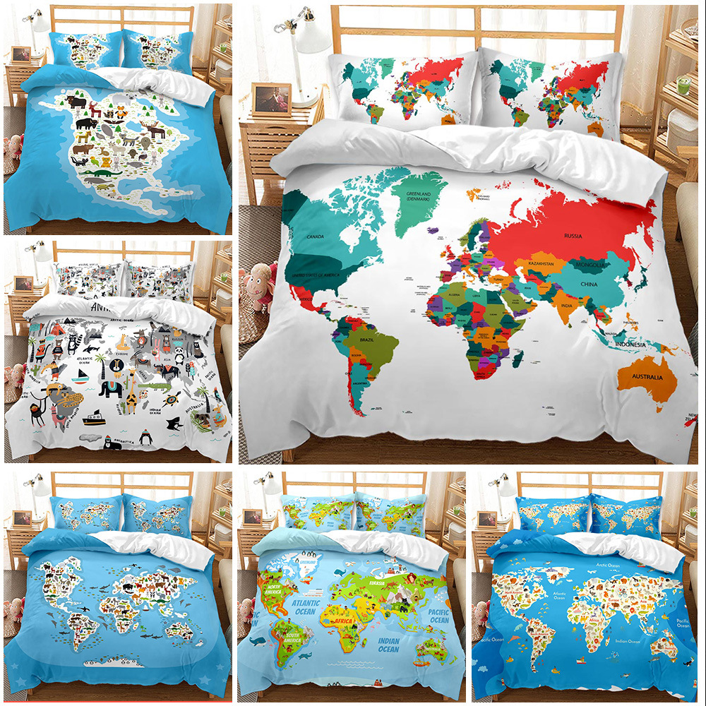Color Map Cross-Border Bed Three-Piece Set 3d Digital Printing Brushed Foreign Trade Quilt Cover One Piece Minimum Order