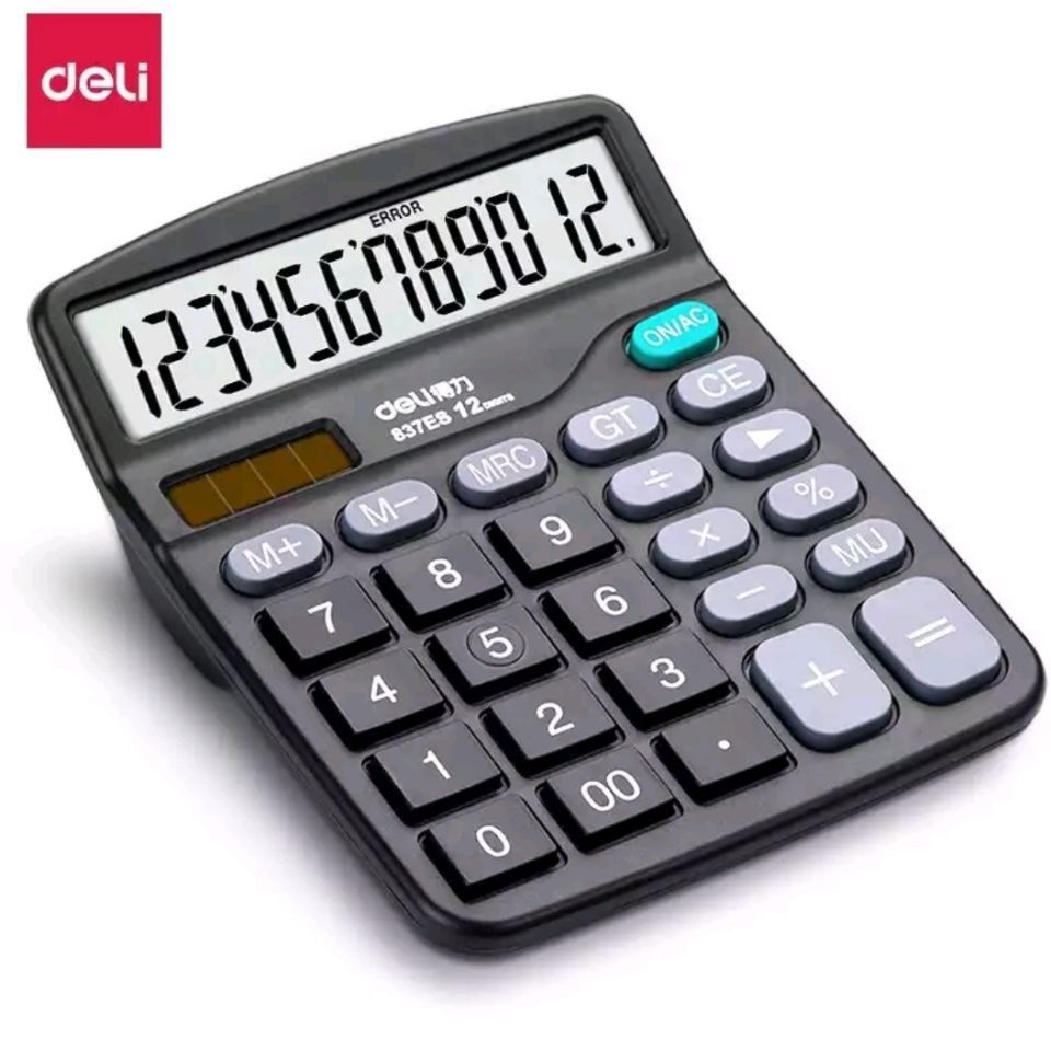 得力837es计算器12位多功能办公财务专用双电源太阳能计算器