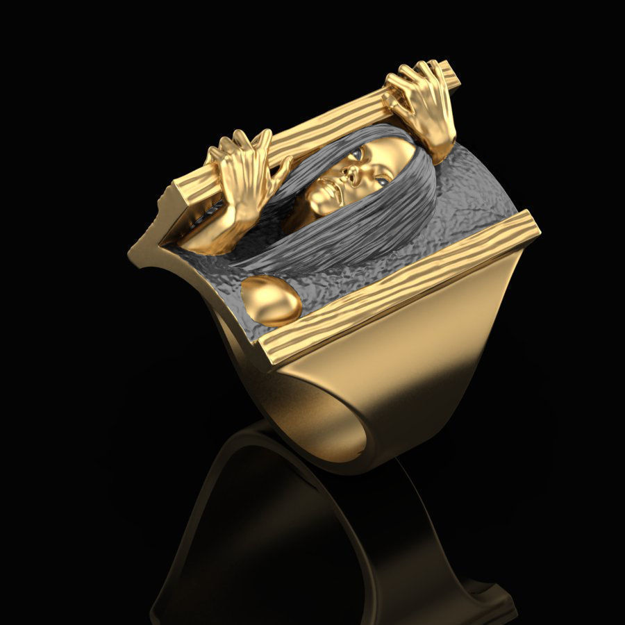 臻荣wish爆款创意惊悚电影贞子敲门戒指欧美夸张女子头像指环