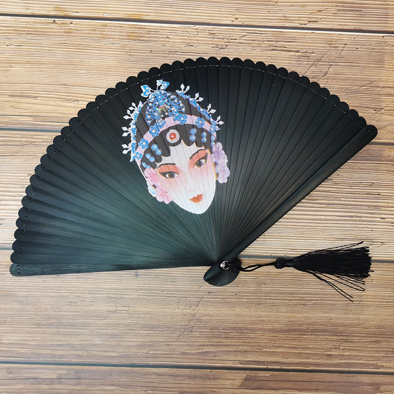 戏曲脸谱全竹扇子古风京剧折扇梅花折叠扇复古头青女式扇传统文化