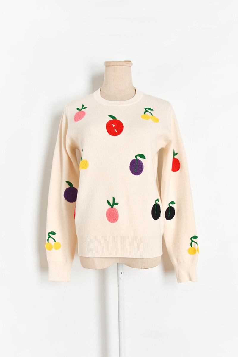 秋冬新款甜美刺绣彩色水果针织毛衣套头学生毛衣女生x20963