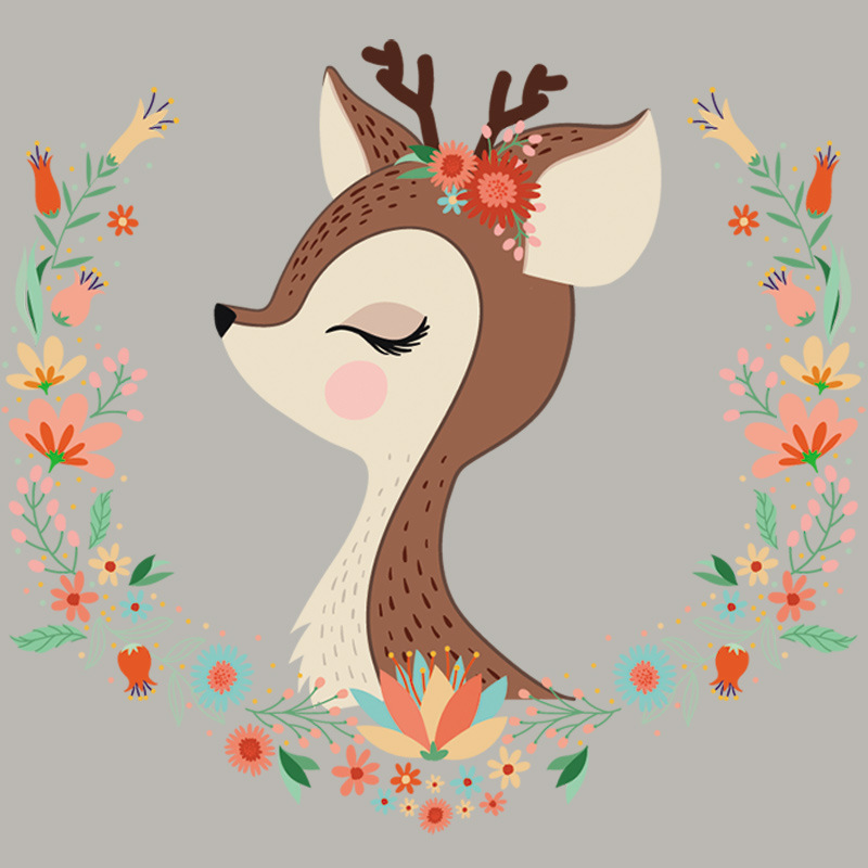 亚马逊货源女装童装卡通小鹿热转印贴 厂家直销a级过粉柯式烫画