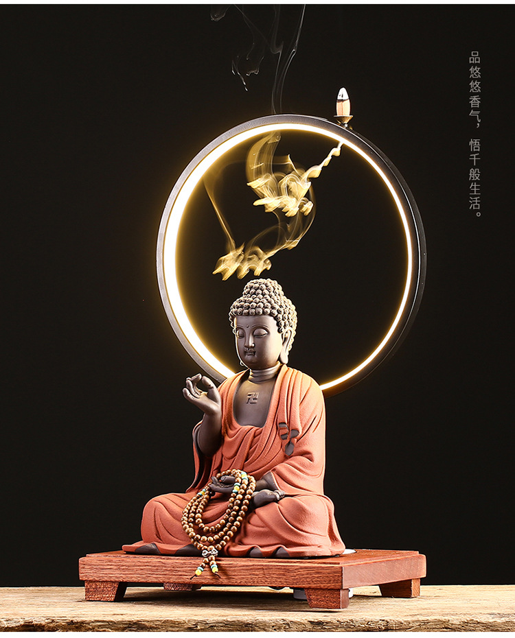 禅意新中式家居摆件观世音菩萨佛像创意倒流香会所客厅玄关装饰品