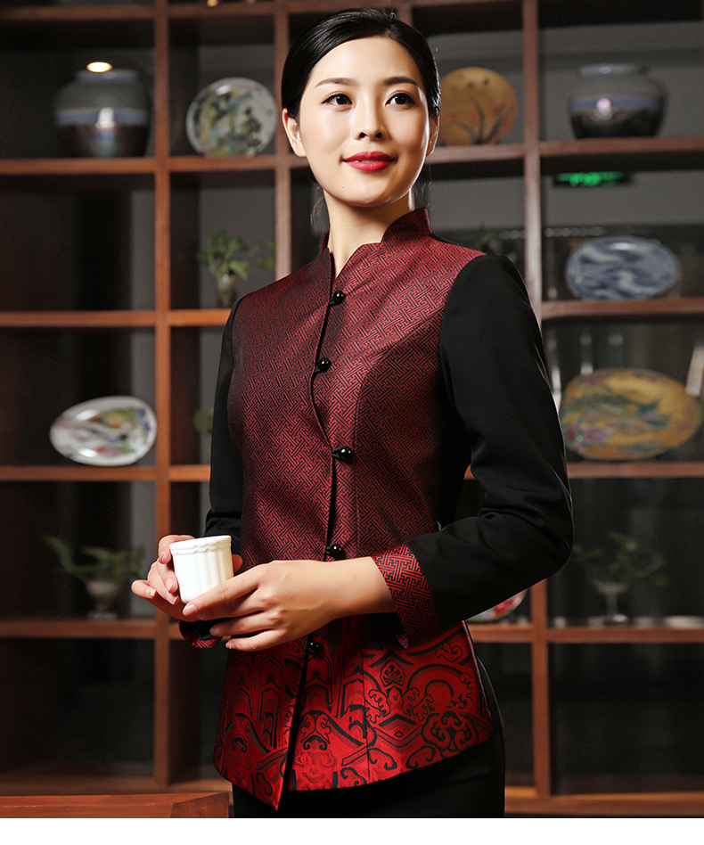 服务员工作服长袖火锅店中餐厅酒店餐饮服务员工作服长袖秋冬装女