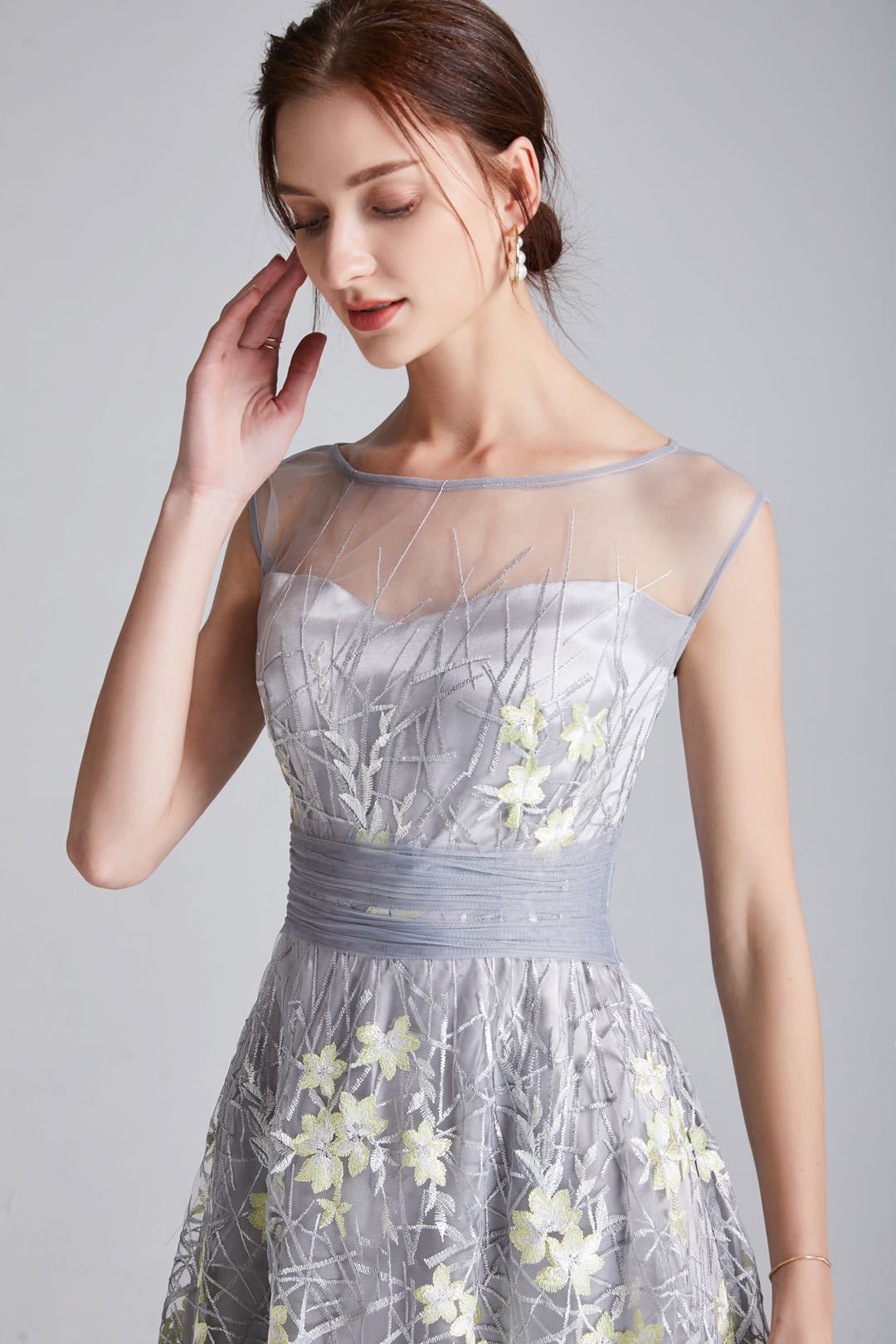 ck219欧根纱绣花长款宴会名媛伴娘小礼服裙女气质平时可穿