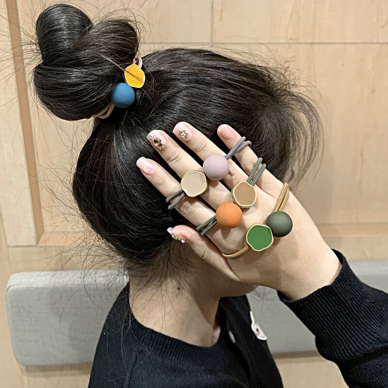 Korean Dongdaemun Hair Accessory round Beads Rubber Band Morandi Hair Band Online Influencer Head String Small Jewelry Girl Hair Ties/Hair Bands