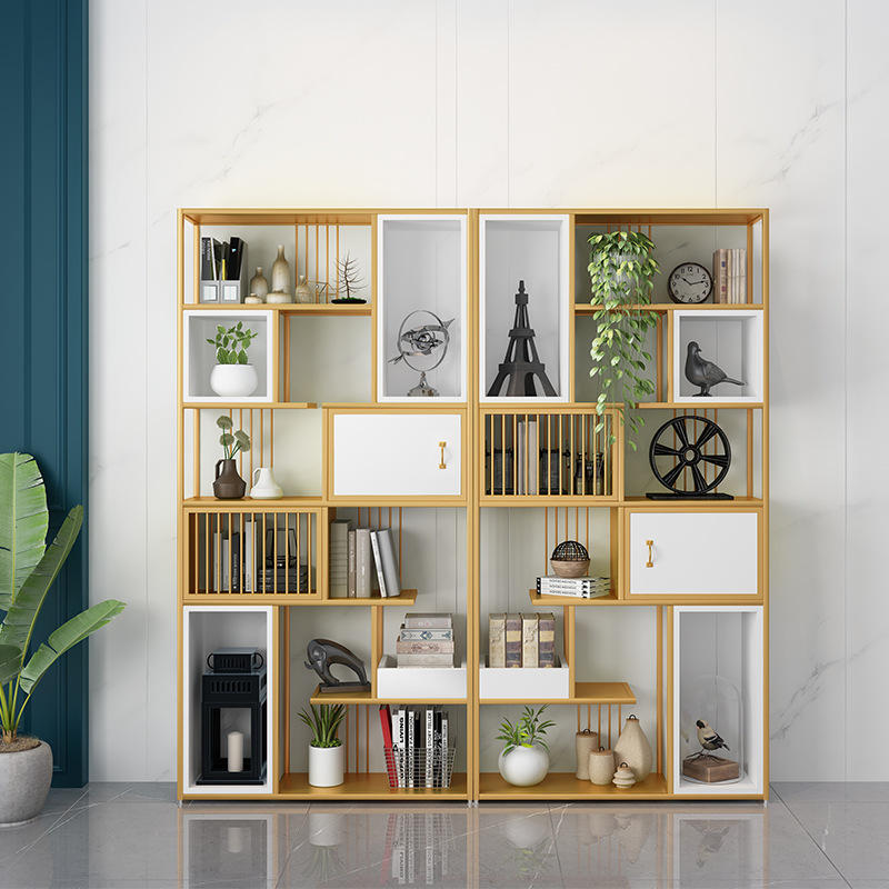 美式铁艺实木书架置物架隔板收纳架落地办公室餐厅咖啡厅隔断书柜