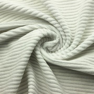 针织纬编运动夹克外套装面料cvc棉涤弹力金银丝氨纶抽条天鹅绒布