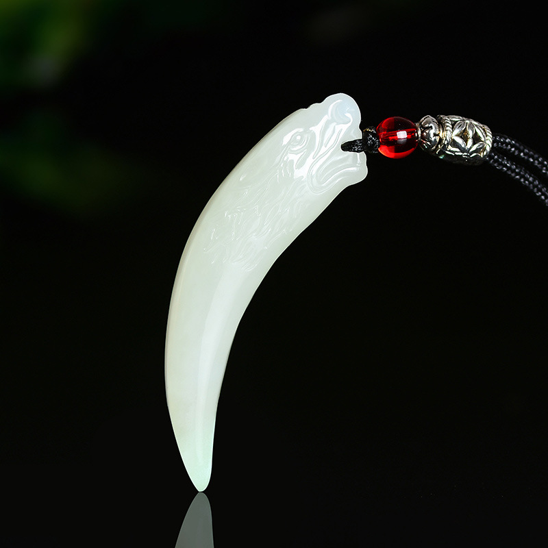 新疆和田白玉龙牙吊坠批发白玉双面工狼牙吊坠男女款