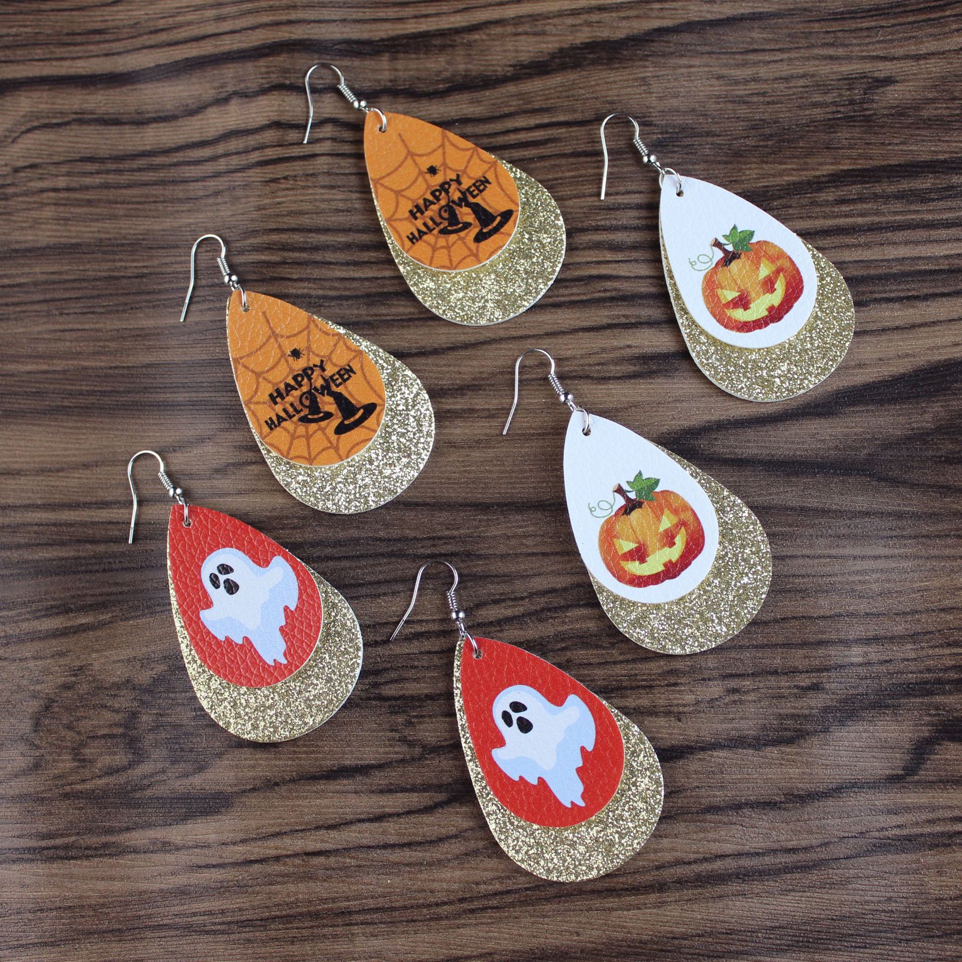 Halloween Leather Water Drop Earrings Fashion Simple Ghost Festival Earrings Personalized Skull Pumpkin Lamp Earrings Manufacturers Hot Sale