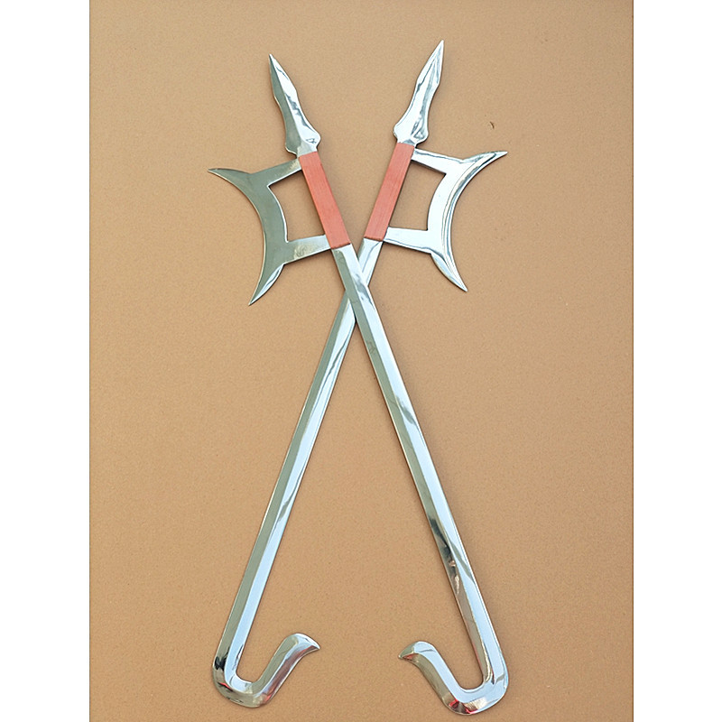 虎头双钩凤头双钩术器材不锈钢双钩表演钩十八般兵器月牙护手双钩