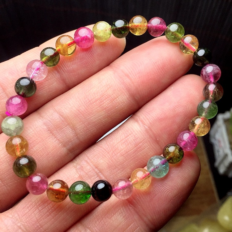 批发天然碧玺手链 巴西糖果色碧玺电气石手链女款时尚水晶手链