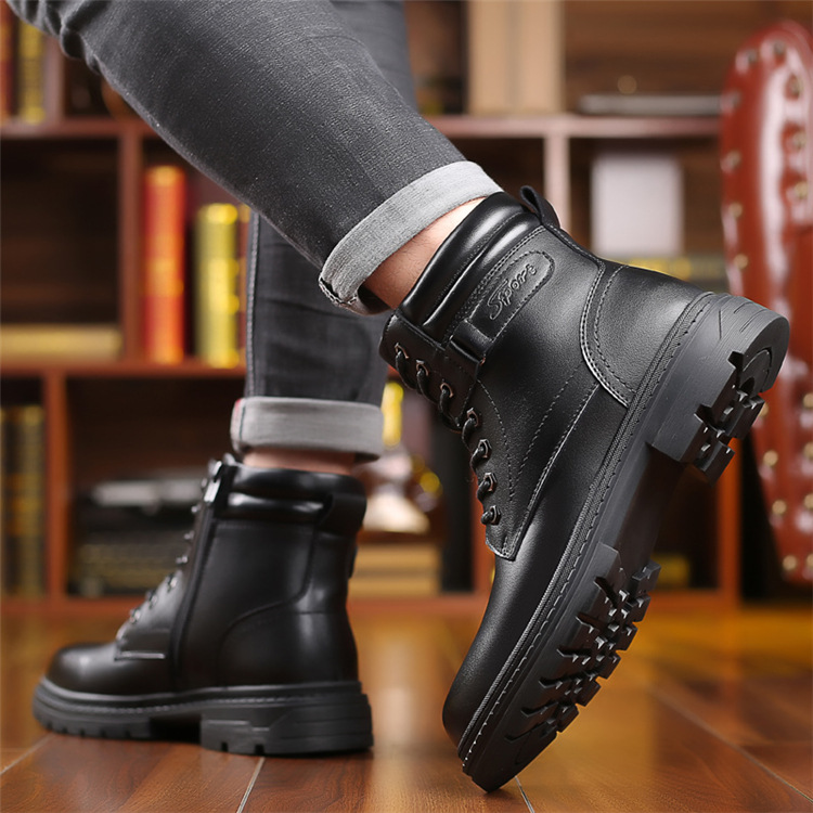 2021 New Korean Style Comfortable Winter Men's Shoes Soft Bottom High-Top Shoes Fleece Lined Padded Warm Keeping Wool Dr. Martens Boots