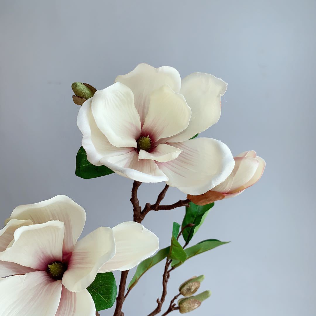 复古风古典玉兰花 仿真花落地高枝外贸绢花花卉软装批发