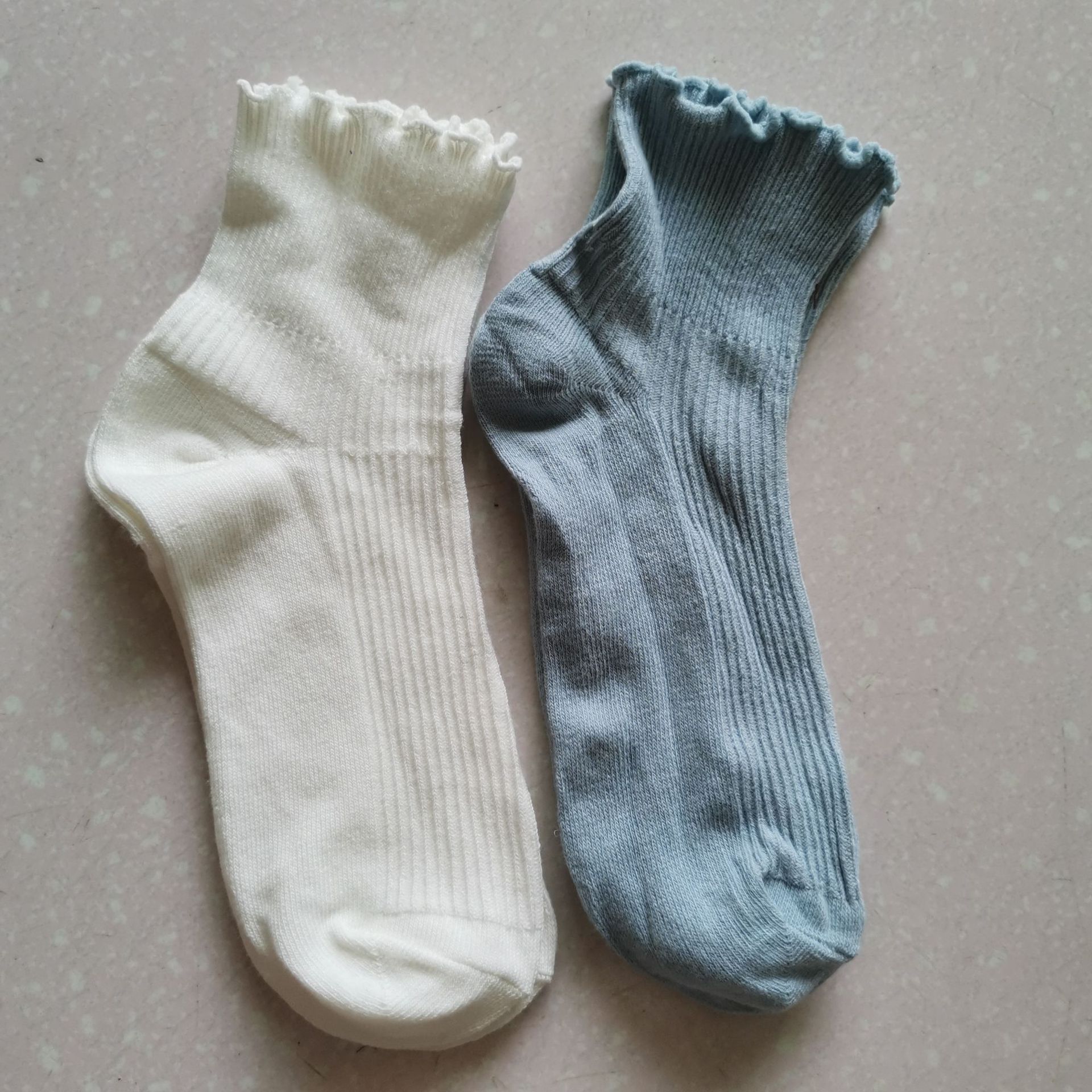 日单双针木耳边女袜纯色少女袜春夏糖果色女士棉线袜子赠品批发