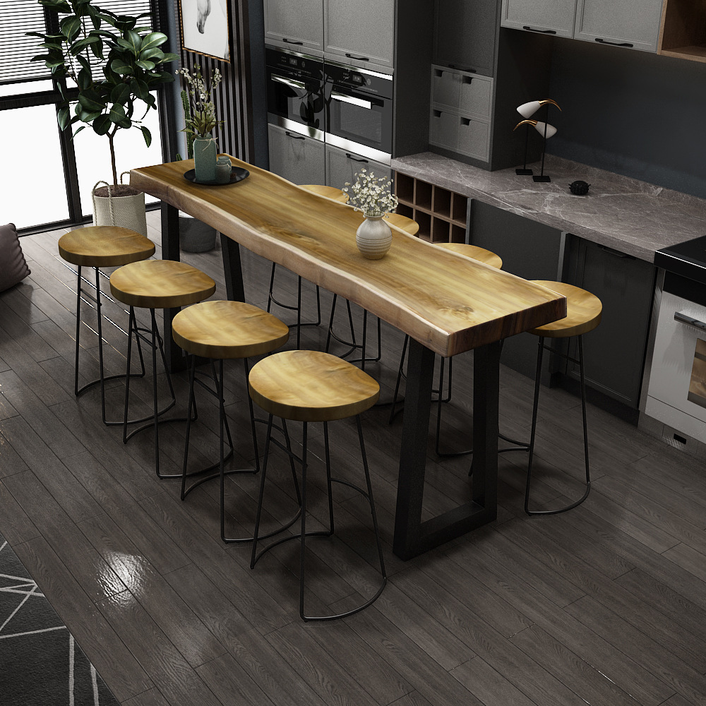 佳哲吧台实木桌椅组合长条高脚酒吧餐桌一体家用简约现代靠墙桌子