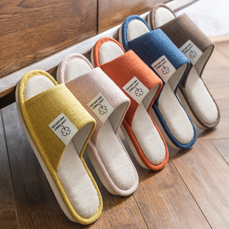 Slippers Household Women's Summer Home Indoor Floor Non-Slip Four Seasons Universal Men's Spring and Autumn Home Linen Slippers Diablement Fort