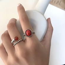 925纯银黑红宝石编织戒指ins高级感冷淡风设计感轻奢复古指环