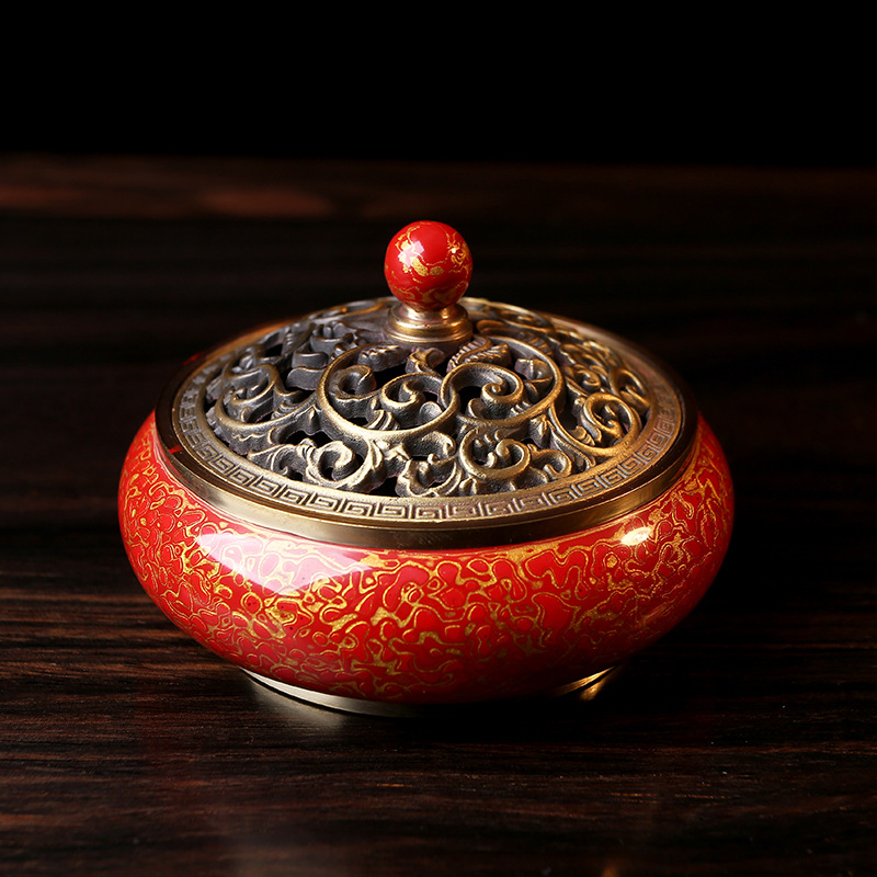 扬州漆器厂 纯铜香炉犀皮漆工艺漆器手工制品大漆制作