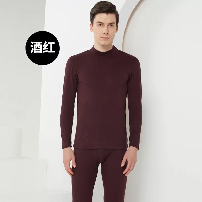 Autumn and Winter New Men's Thermal Underwear Solid Color Mid Collar Suit round Neck Toothpick Strip Autumn Suit