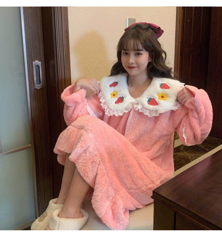甜美公主睡裙女仙女风冬季绒连衣裙日系少女宫廷风加厚毛毛绒睡衣