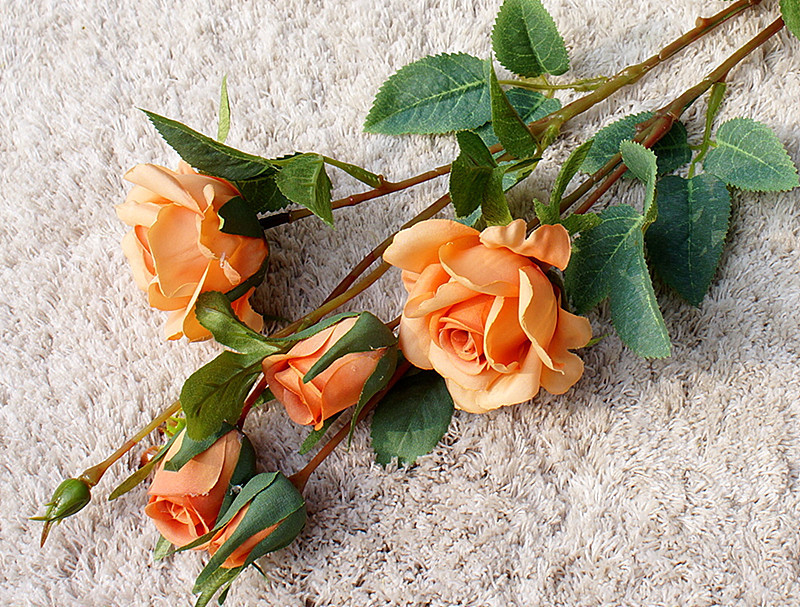 单枝2叉多头梦幻玫瑰 仿真单支多头咖啡色玫瑰花束人造花婚庆布景