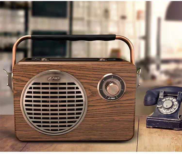 奋达r9户外手提无线蓝牙音响 低音炮插卡插u盘全木质复古音箱