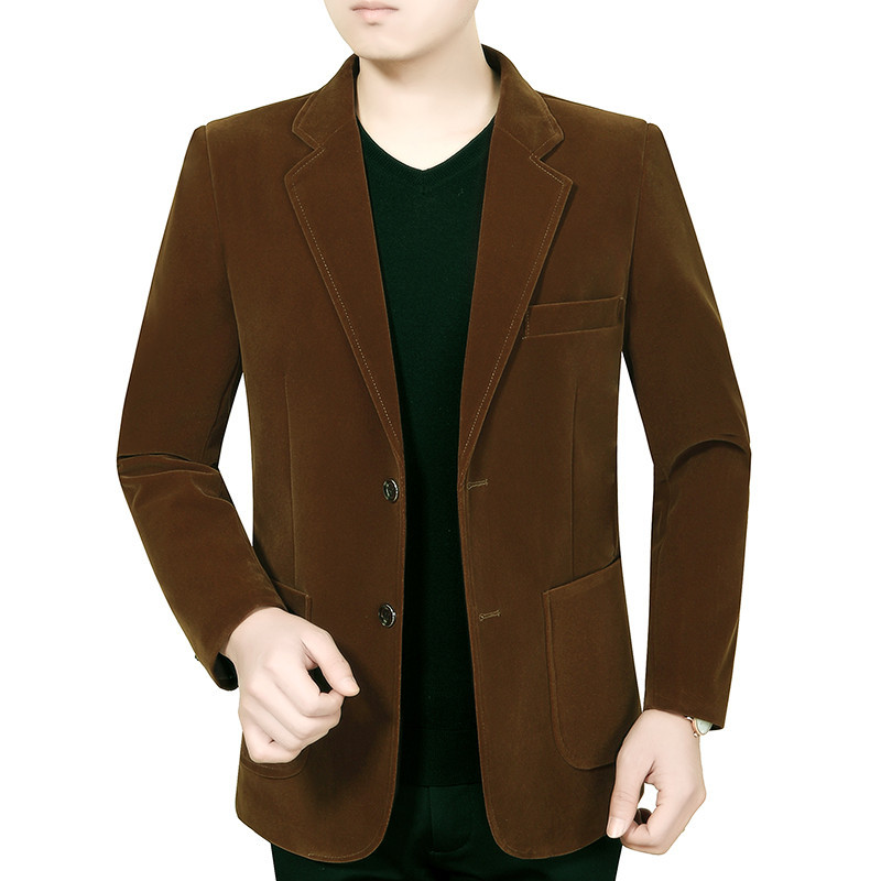 新款灯芯绒西装男中老年商务休闲条绒西服单西春秋季大码外套