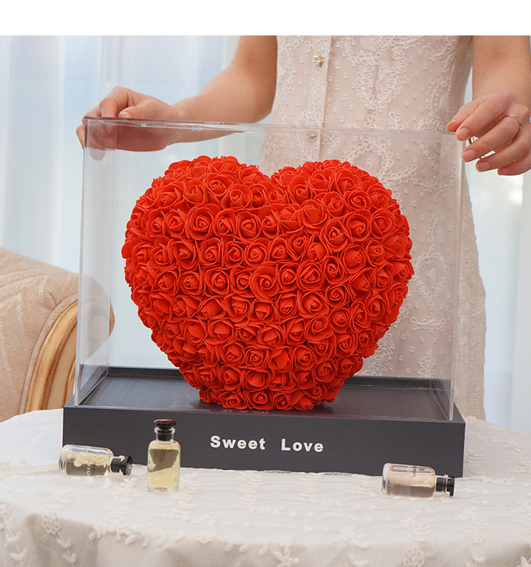 三八节礼物pe泡沫花玫瑰花熊爱心亚克力礼盒送女生表白情人节礼物