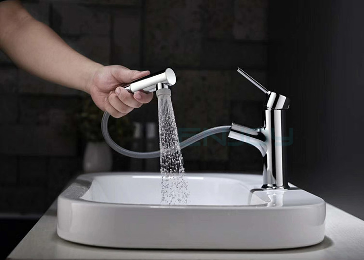 全铜黑色抽拉式面盆洗脸盆冷热水龙头上喷水漱口拉伸龙头家用跨境