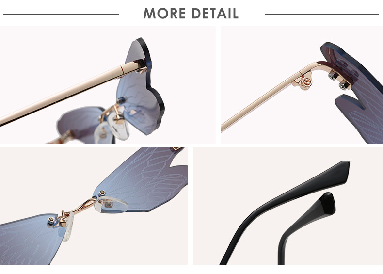 新款个性时尚蜻蜓翅膀太阳镜女潮欧美无框墨镜ins街拍眼镜s20108