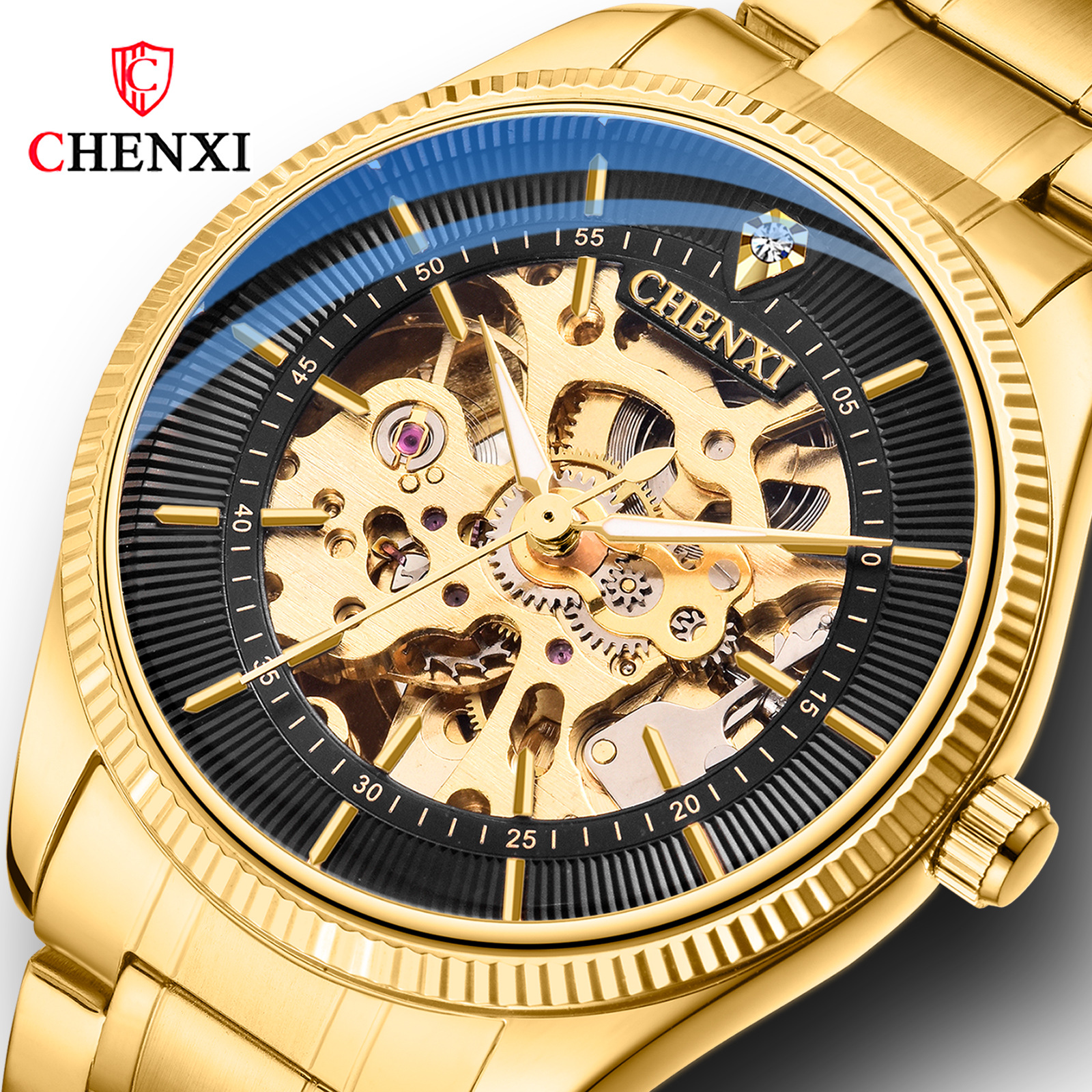 商务机械手表男晨曦品牌商务腕表automatic watch男士镂空机械表