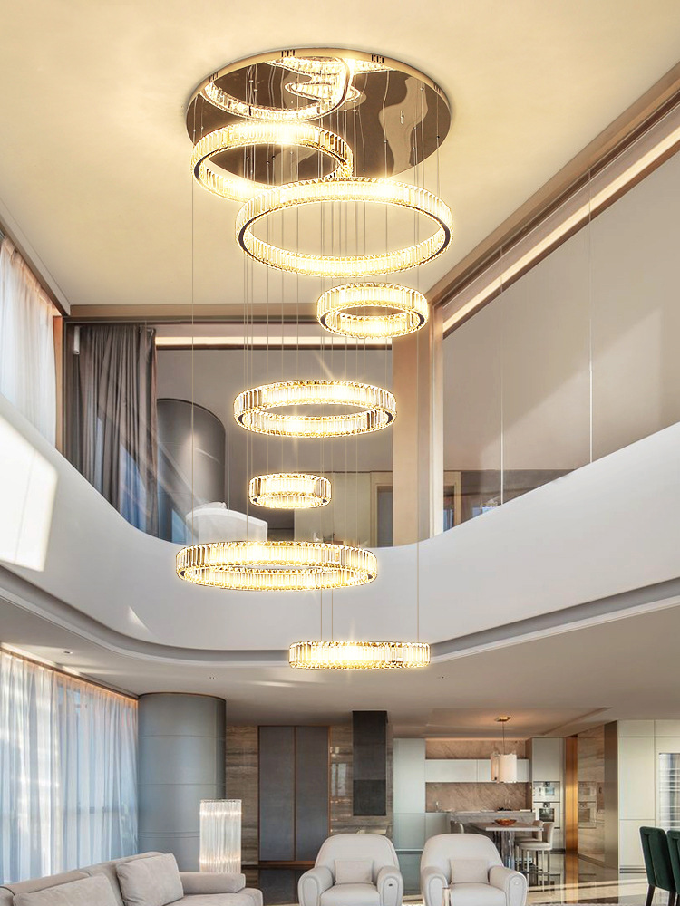 中空大厅吊灯现代简约挑空跃层客厅灯别墅k9水晶旋转楼梯长吊灯