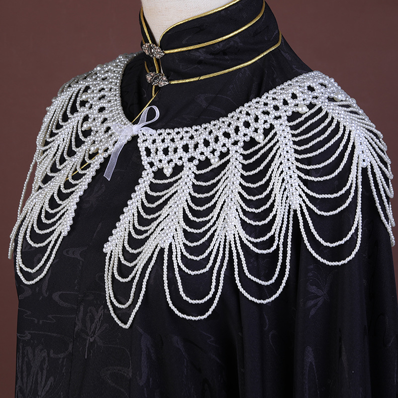 珍珠披肩云肩串珠手工镂空戏曲昆曲编织流苏肩链女软璎珞项链古风