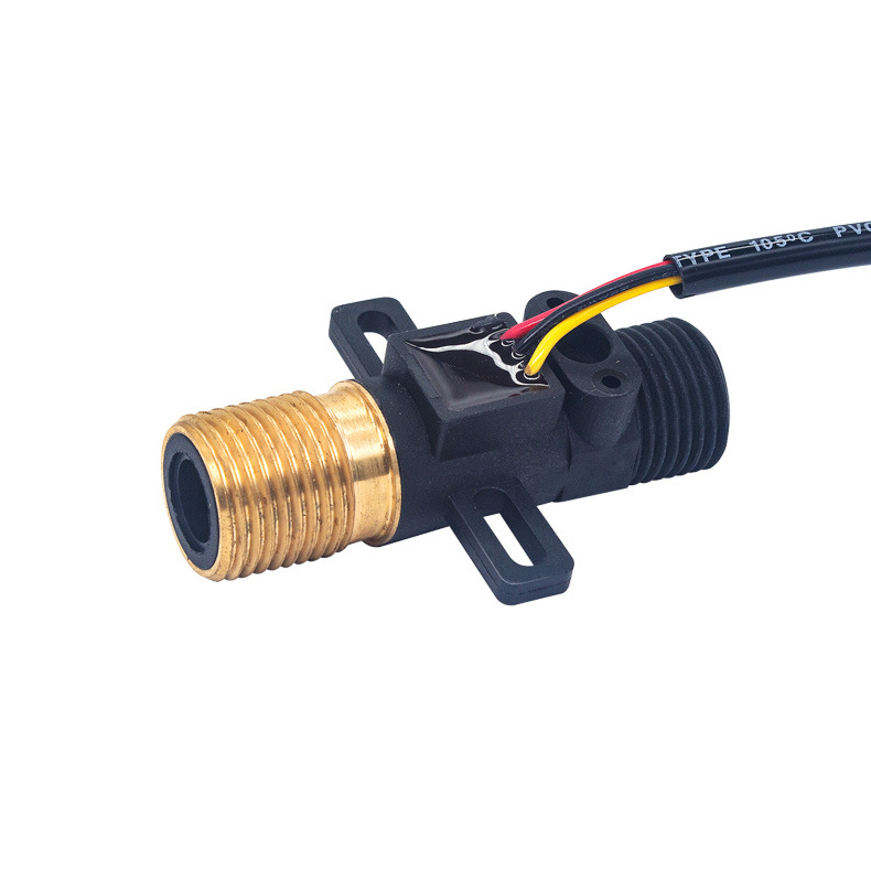 g1/2铜嘴霍尔水流量传感器带温控探头孔流量开关热水器水流传感器